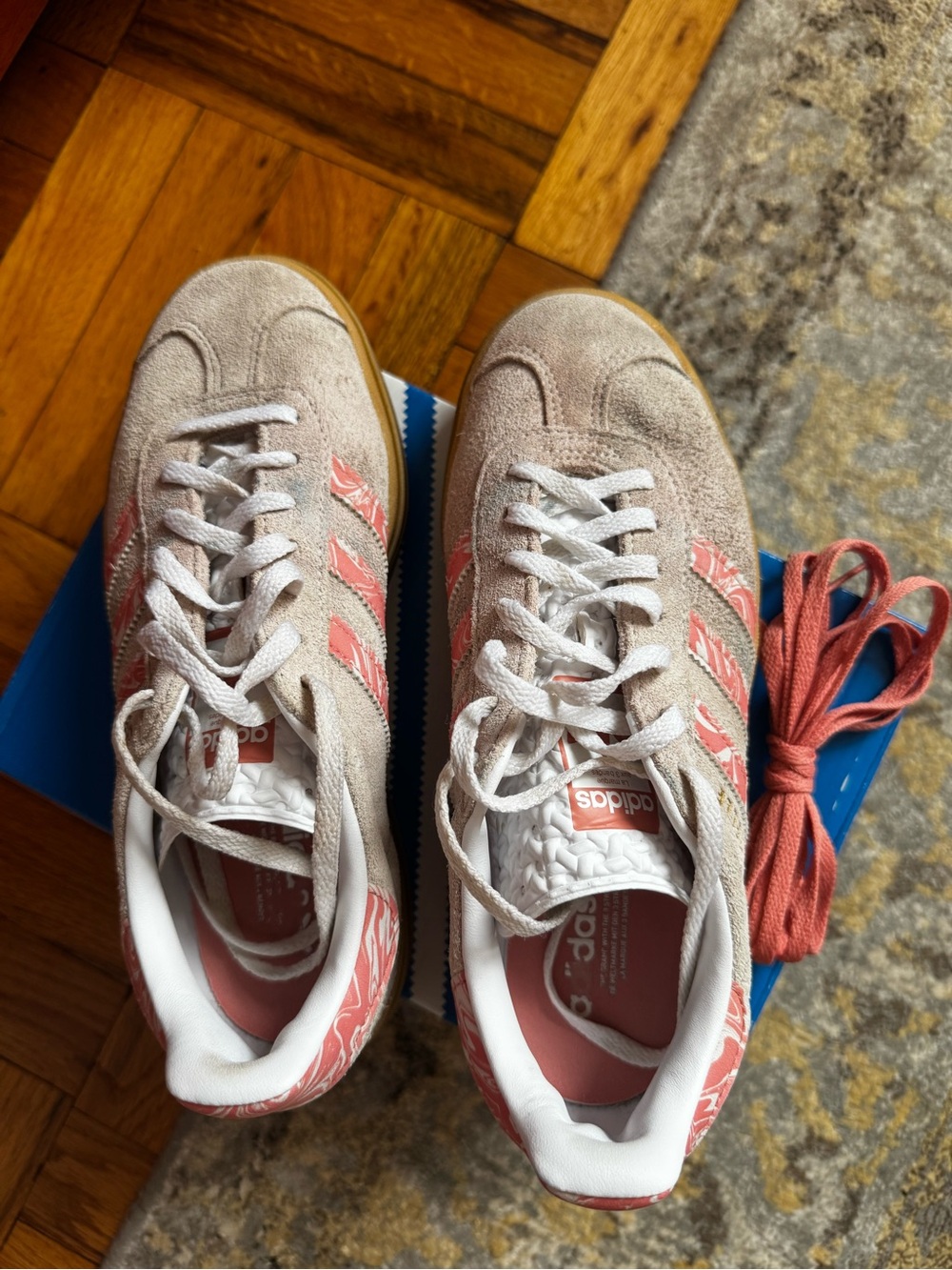 Adidas Gazelle Suede Sneakers in Beige with Coral Accents